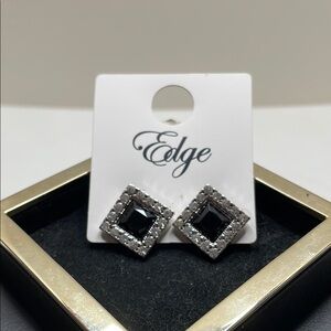 Silver and Black Square Earrings